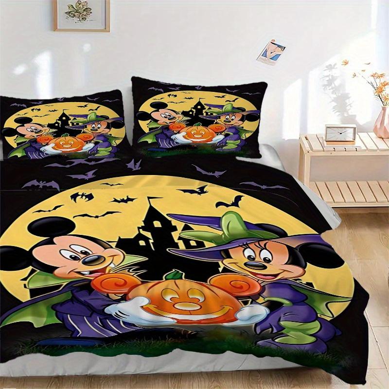 

3 шт. Комплект постельного белья с Минни, Микки и тыквой на Хэллоуин, Включает 1 пододеяльник и 2 наволочки, Без наполнителя, Мягкий и удобный для дома, спальни B06 135x200cm