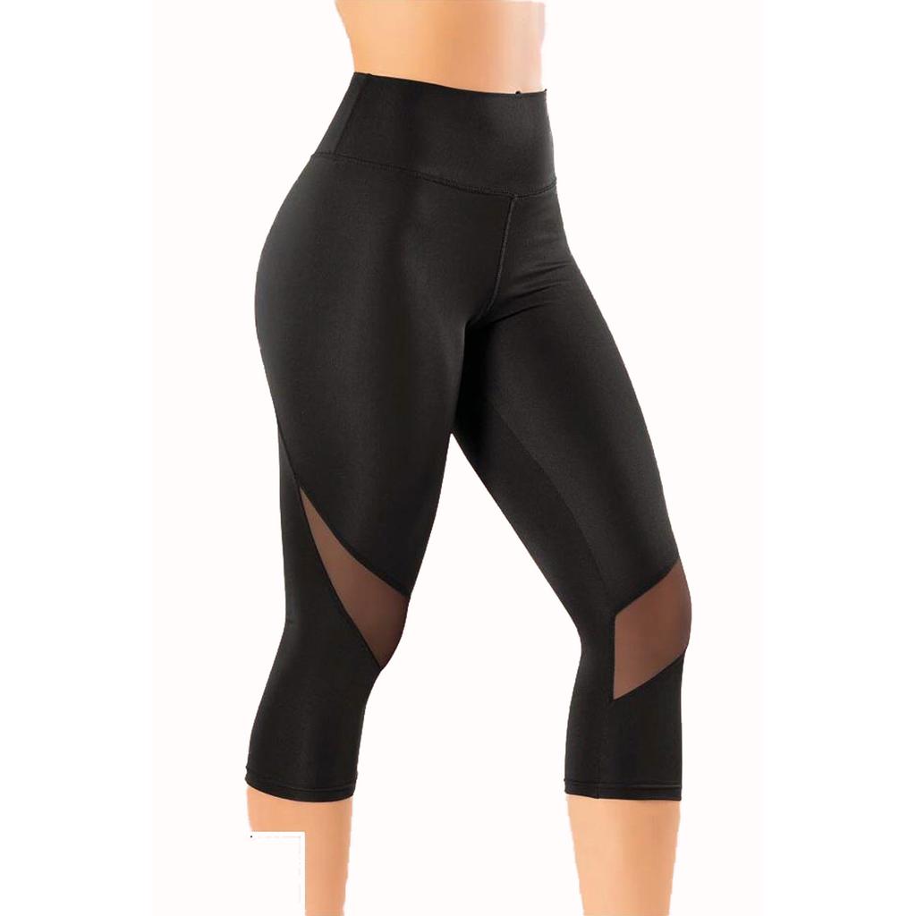 Damen-Sport-Capri-Leggings mit hoher Taille, transparent, 4107