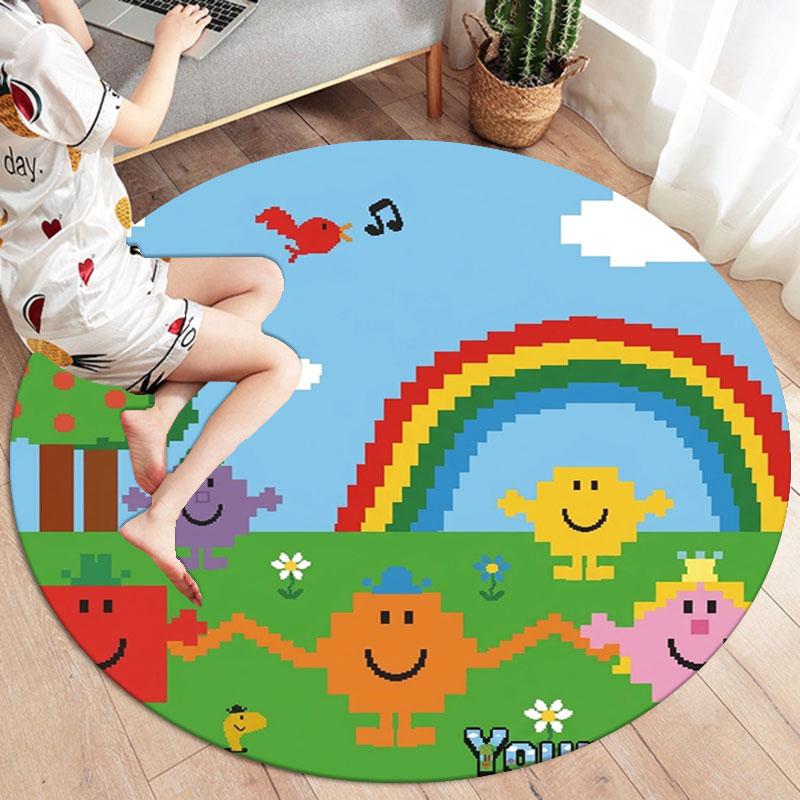 Mr. Men Little Miss Custom Name Round Area Rug,Carpet Rug for Living Room Bedroom Sofa Playroom Decor,Non-slip Floor Mat