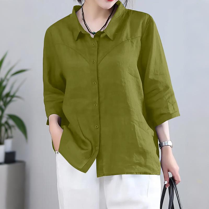 

ZANZEA Женская однотонная свободная блузка с отложным воротником и рукавом 3/4 2XL зелёный