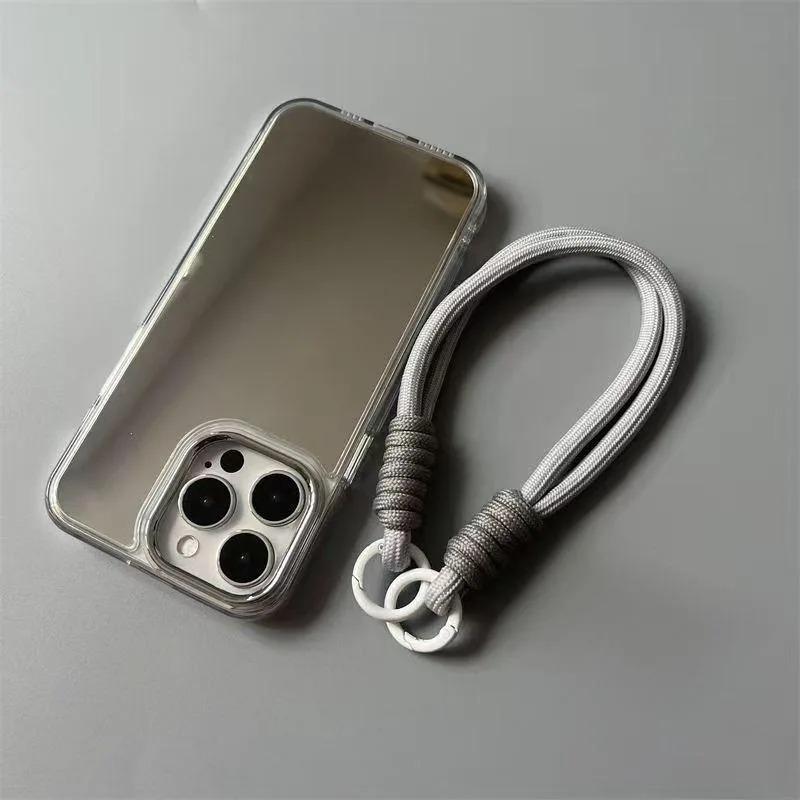 New Makeup Mirror Phone Case For OnePlus 12 12R 11R ACE 3 2 Nord CE 4 3 2 N30 2 3 Lite 5G With Gray Short Lanyard Hard Cover