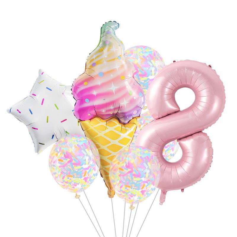 8 Pcs Donut Ice Cream Star Balloon Colorful Paper Confetti Balloon Set for Baby Shower Girl's Donut Birthday Party Decorations