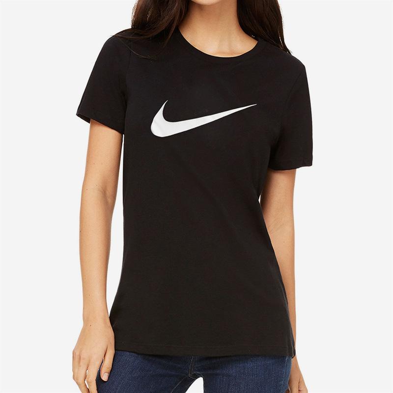 Nike Large Logo Print Casual Sports Short Sleeve T-Shirt Women Tops Black AQ3212-010