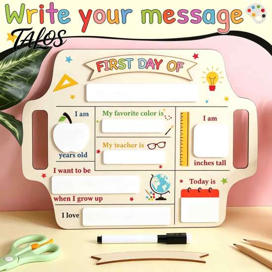 Birthday Party Sign First and Last Day of School Board for Kids, Reusable Wooden Handwritten Note Holder Chalkboard Sign, Cute Writing Daily