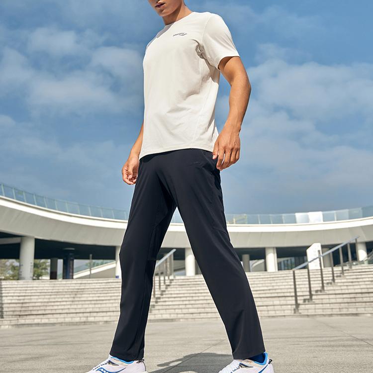 SAUCONY Solid Logo Training Woven Straight Leg Casual Pants Men Pants Black SC2249025A-BK01