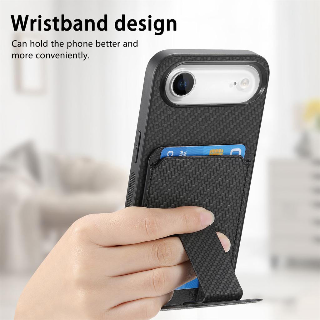 For iPhone Air Case Card Holder Carbon Fiber Texture Leather Coated TPU Phone Cover