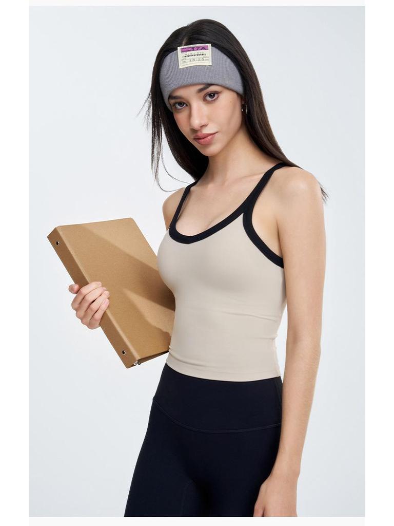 Women's Contrast Color Yoga Vest with Fixed Chest Pad - High-Strength Shockproof Sports Underwear.