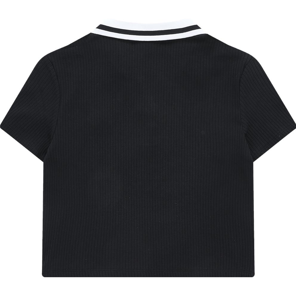 FILA Fusion Minimalist Sports Casual Color Block College Style Short Sleeve Polo Shirt Women tops Black T11W323111FBK