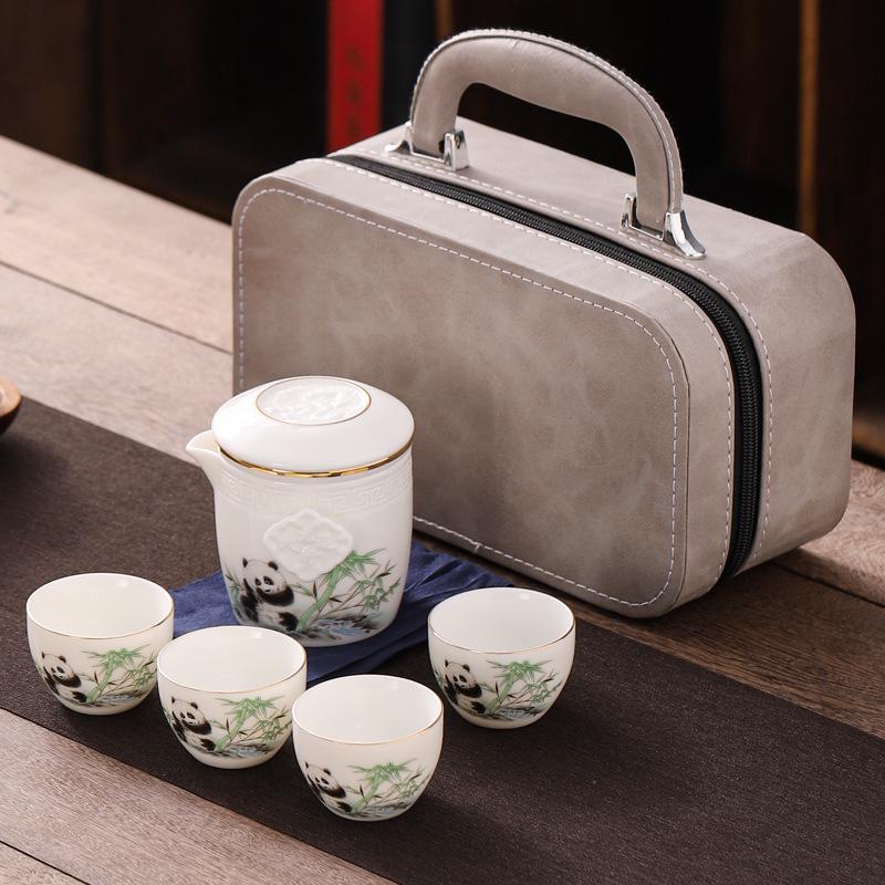 Panda-Themed Jade Tea Set 2024: Cultural Sichuan Travel Set - Perfect for Home, Outdoor Use & Gifts
