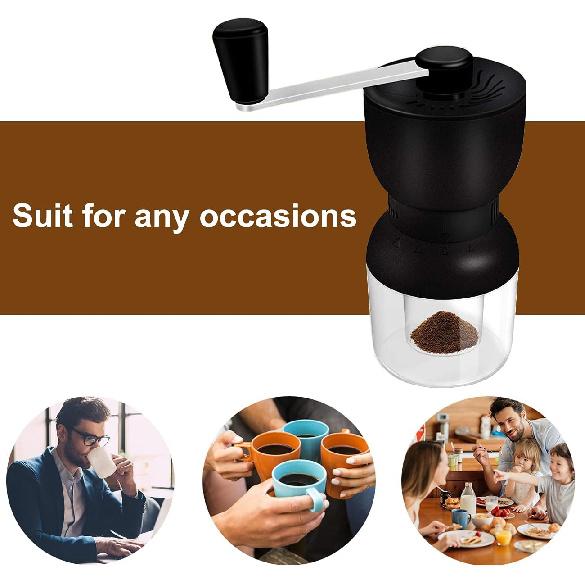 LHS Manual Coffee Grinder with Ceramic Burrs, Hand Coffee Bean Grinder with 2 Containers Adjustable Coarseness for Home, Office and Travelling