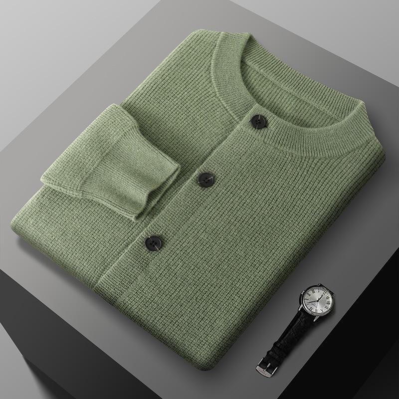 Men'S Cashmere Cardigan Round Neck Autumn/Winter Seven-Needle Thickened Long-Sleeve Loose Cardigan Sweatshirt Wool Knit Sweater Batch