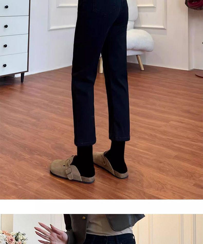 Women's Petite Black High Waist Straight Leg Jeans - Spring 2026 Style, Hip-Covering, Plus Size, Fleece-Lined, Slimming Fit