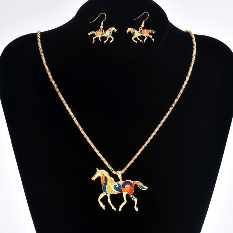 Color Oil Drop Pony Pendant Personalized Necklace Light Luxury Premium Neck Earrings Set Women