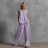 16 French minimalist black and white vertical stripes loose and thin women's suit wide-leg pants two-piece set