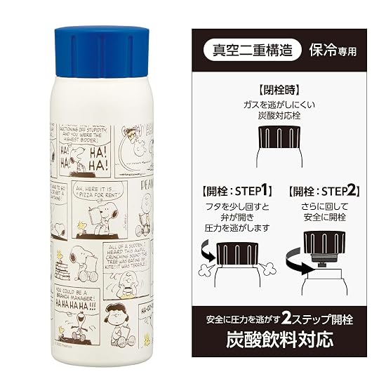 Skater Carbonated Beverage Compatible Vacuum Insulated Stainless Steel Bottle, 500ml, Direct Drink,