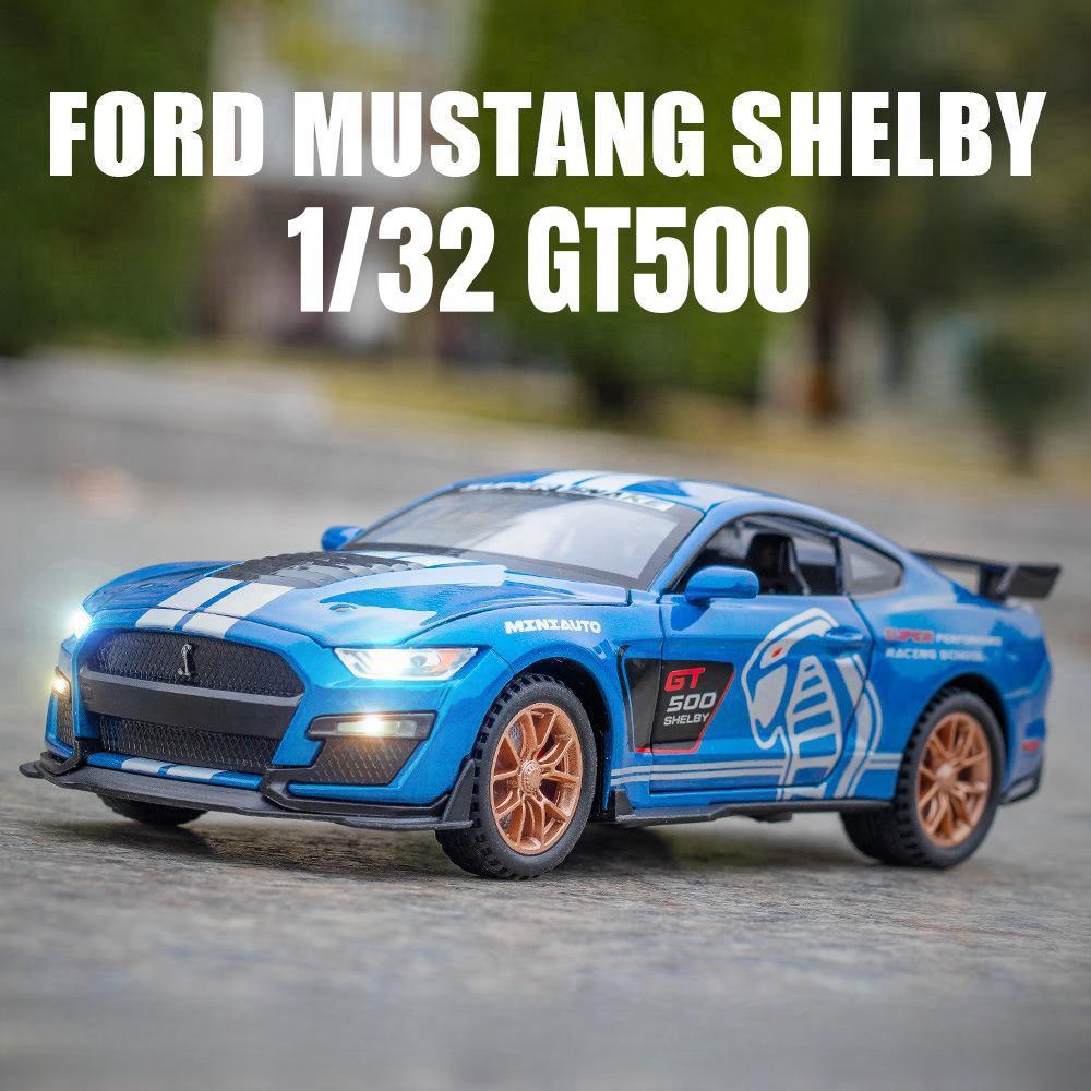 1/32 Ford Shelby GT500 Toy Car for Children Diecast Metal Miniature Model Pull Back Sound & Light Collection Gift Kid Boys