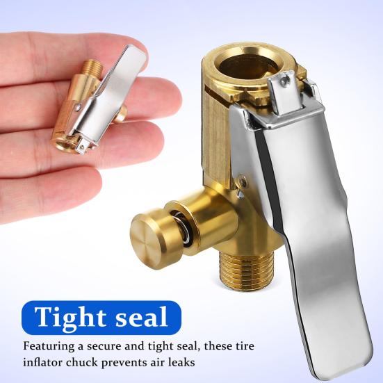 2 Stück Messing Reifenluft-Spannfutter Verriegelbares Pneumatik-Spannfutter mit Silikondichtung Schnellkupplung Reifenventilklemme für Auto-Luftpumpe Tragbarer Auslaufsicherer Adapter