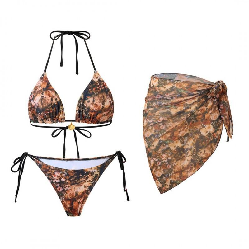 

Sexy Chiffon Half Skirt Beach Wrap Three-piece Swimsuit Women Bikini2026 S