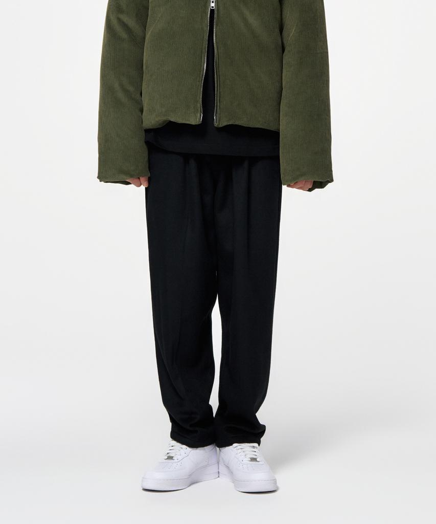 Honguseong Wide Wool Inverted Pleats Trousers_Black