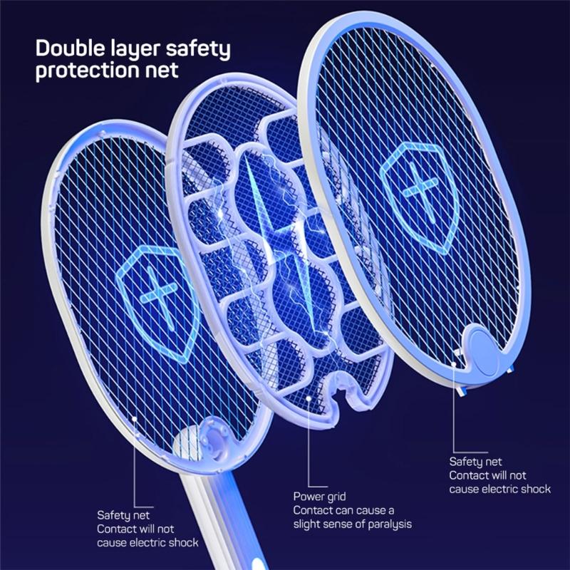 2 In-1 Electric Mosquito Killer Racket USB Rechargeable Foldable for Home Bedroo
