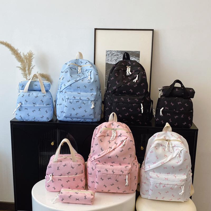New Bowknot 3-Piece Set Women's Student Backpack Large Capacity Casual Travel Fashionable Versatile Daypack