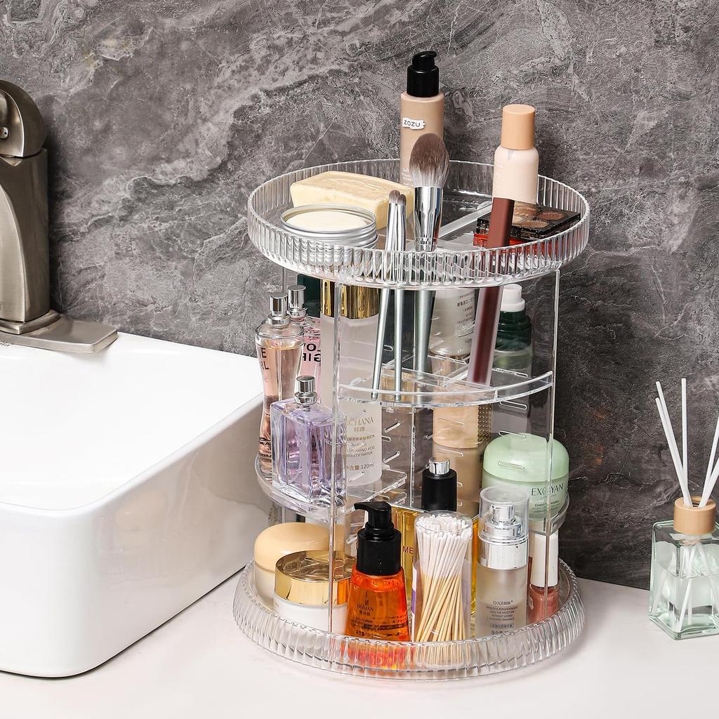 Elegant Makeup Storage Rack 360 Rotating Organizer with Multiple Layers for Cosmetics Beauty Products Display Stand