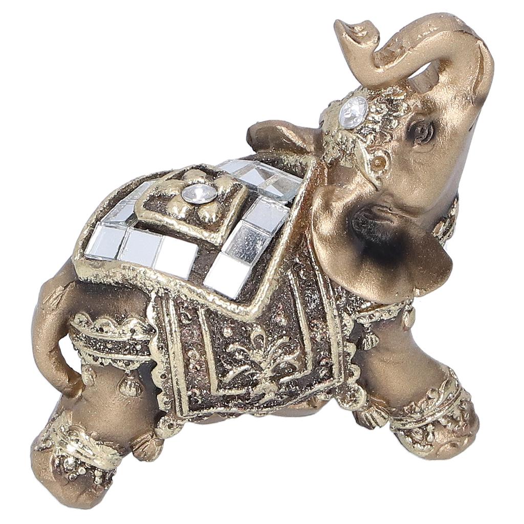 Elephant Statue Figurine Feng Shui Resin Animal Ornament Art Crafts Desktop DecorationGold S