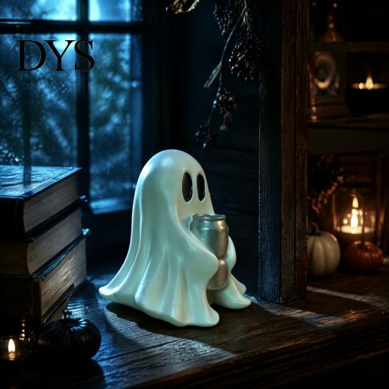 Compact Ghost Statues Halloween Figurine with Drinks, Resin Statue, Cute Spooky Desktop Creative Shaped Ornaments Ornament for Party Tabletop