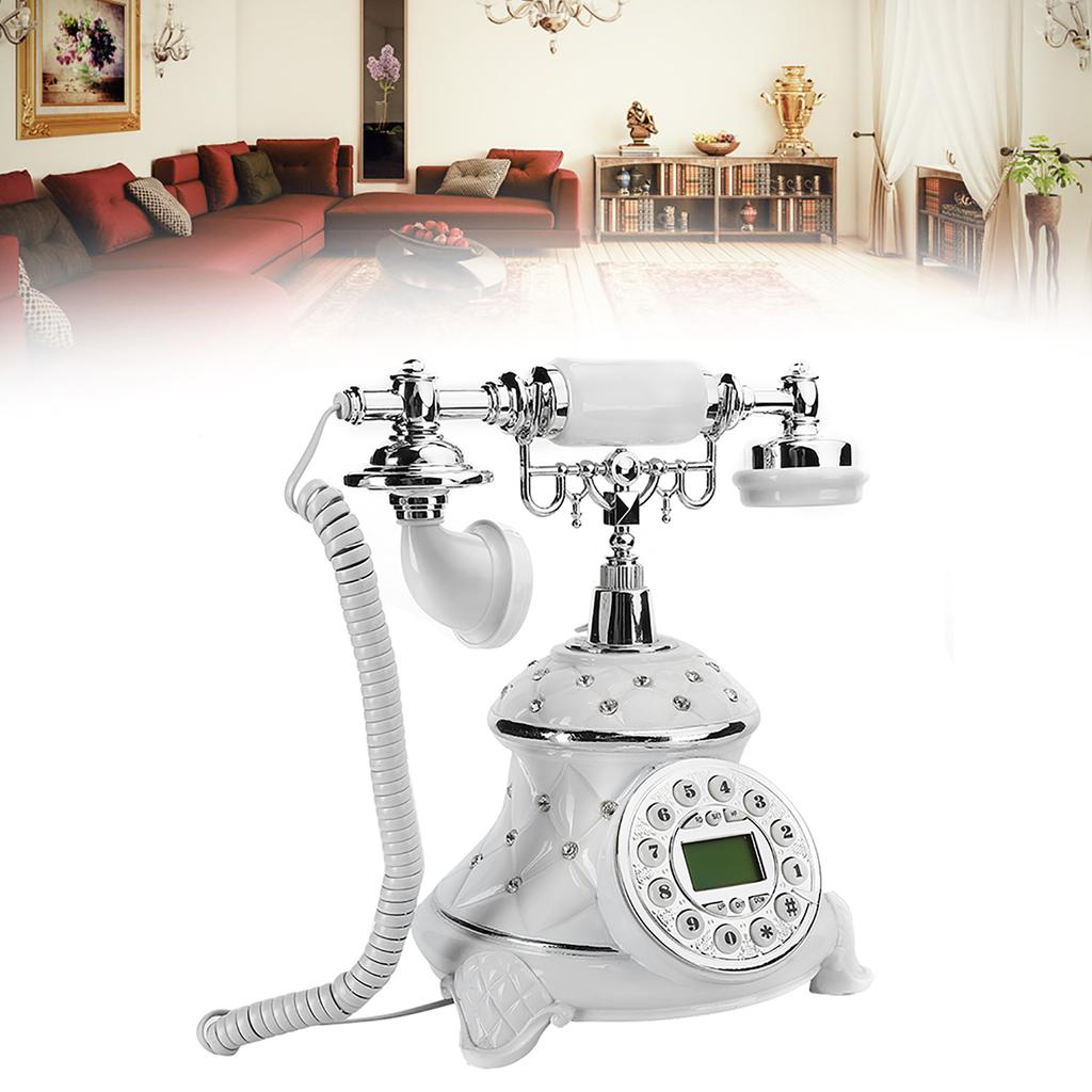 European Style White Embed Rhinestones Vintage Antique Old Telephone Home Landline