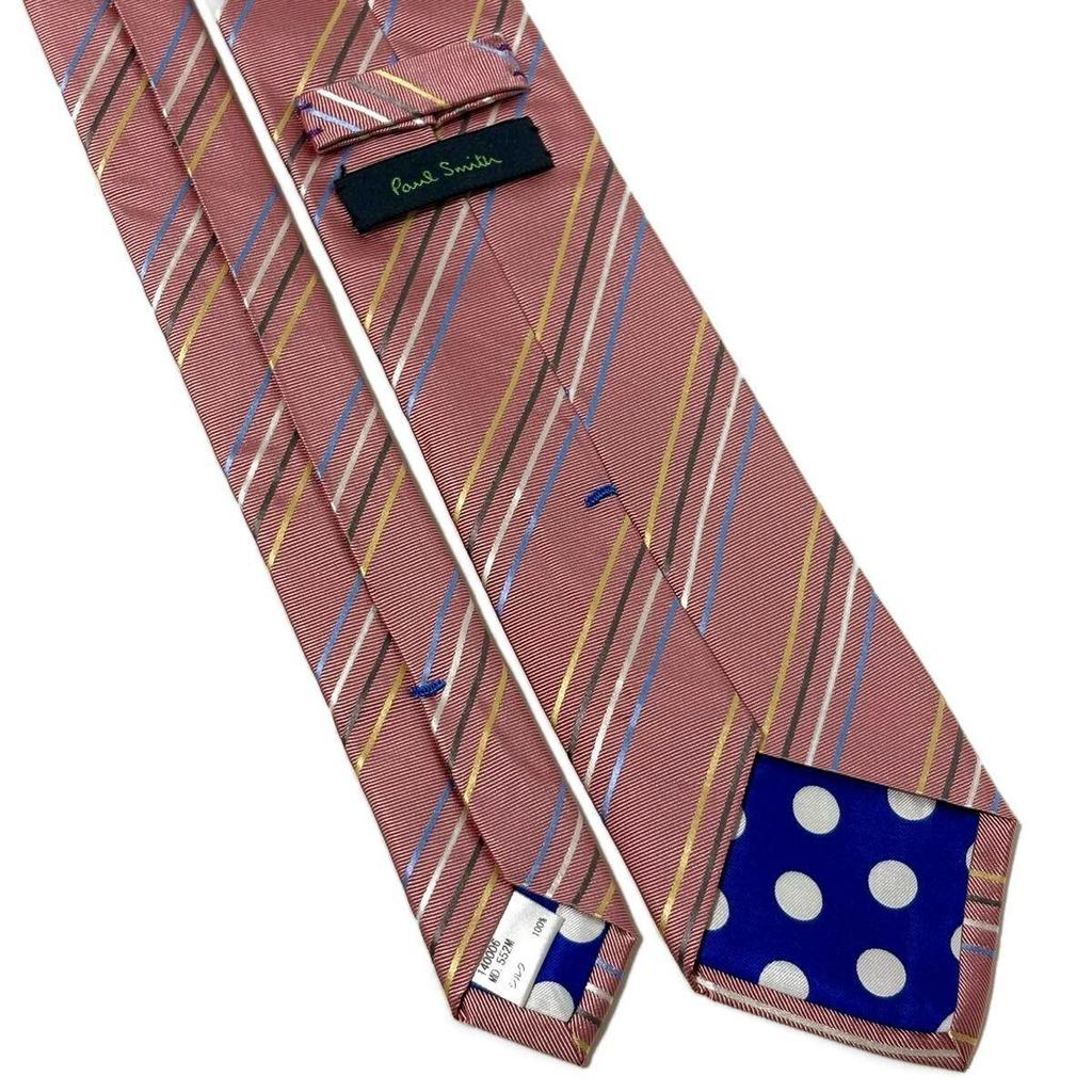 Used Good Condition Paul Smith Tie Glossy Striped Silk Made in Japan Pink