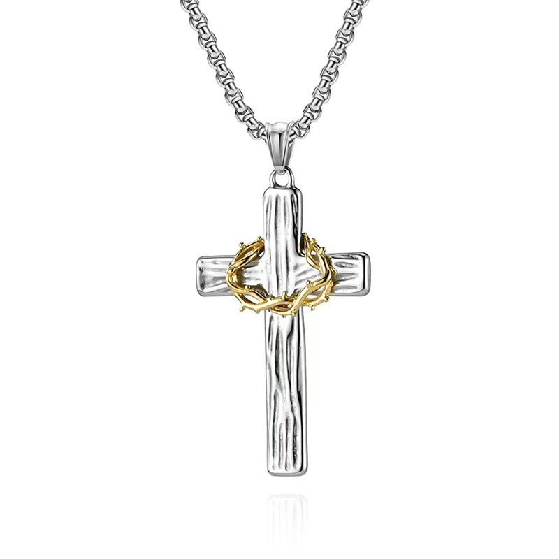 1Pc/Pair Hip Hop Thorns Cross Necklace For Women Men Personalized Cross Pendant Earrings Niche Sweater Chain Jewelry Gifts