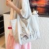 Thickened~ Vintage Nylon Tote Bag Large Capacity Embroidered Shoulder Bundle Mouth Bag Student Class Commuter Bag