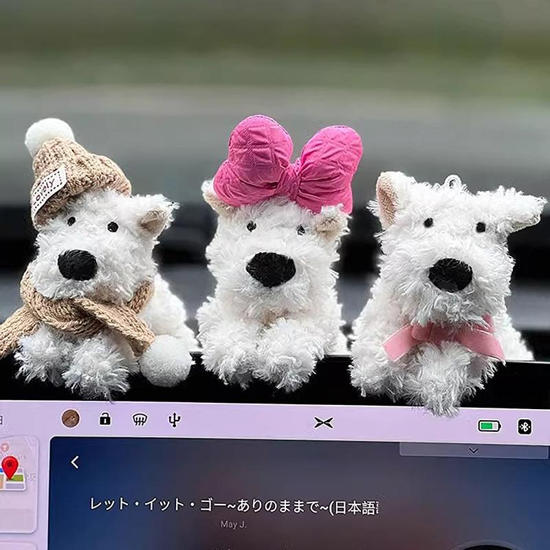 Cute Puppy Car Windshield Wiper Decorations Interior Plush Doll Creative Gift Shoulder Pads Car Interior Decoration Accessories