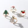 Christmas Tree Enamel Santa Claus Ring Dripping Oil Xmas Jewelry Ornaments Christmas Ring Set  Gift
