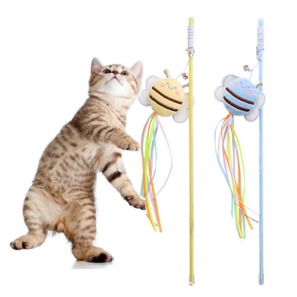 Colorful Little Bee Fishing Rod Bite Resistant Kitten Teasing Stick  Self Happy