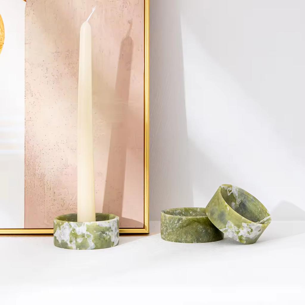 Luxury Fashion Natural Stone Candle Holder Tealight Home Hotel Wedding Festival Table Decor Green Marble Candle Stand
