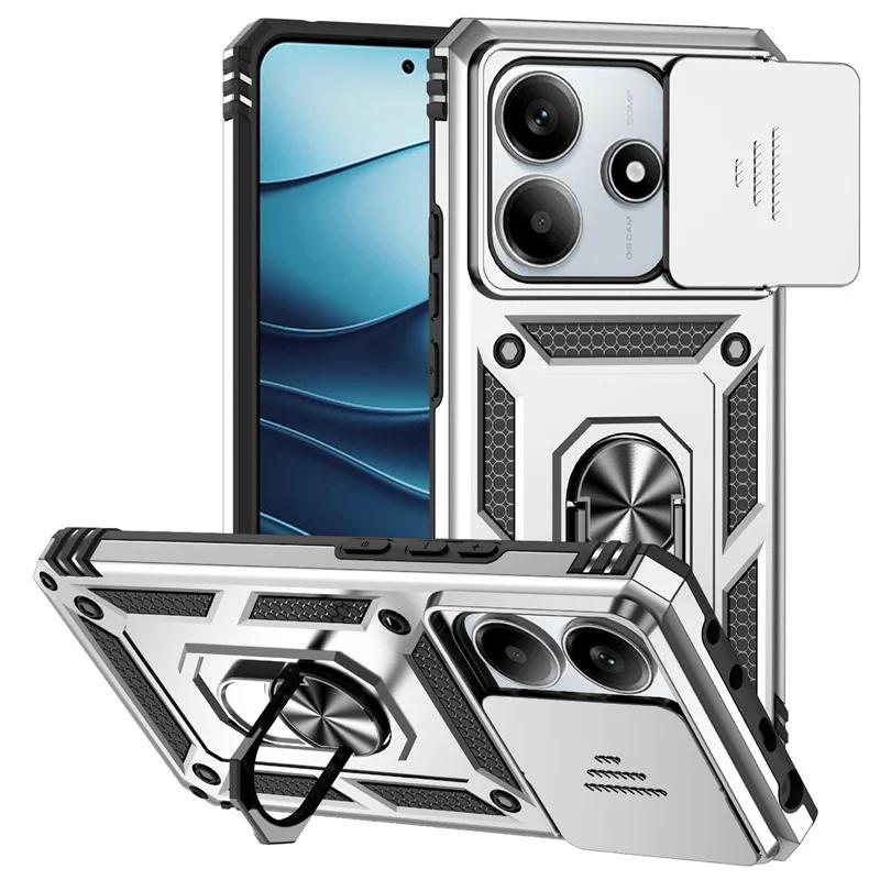 Capa For Xiaomi Redmi Note 14 5G Case Armor Slide Camera Lens Protector Back Cover for Redmy Note14 Shockproof Ring Stand Funda