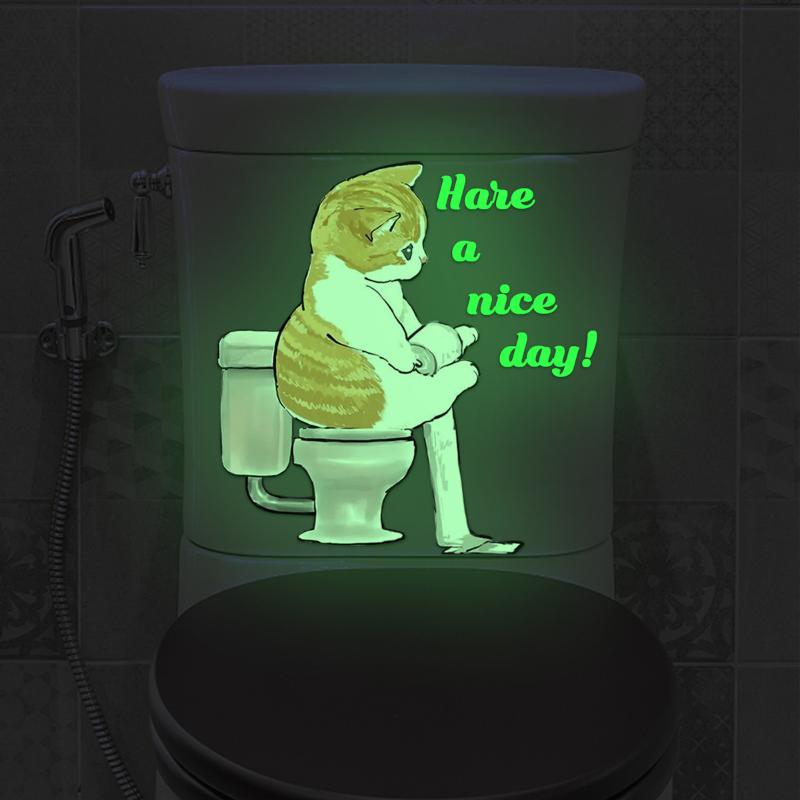 

Bathroom Luminous Cat Squatting Toilet English Slogan Toilet Sticker Self-Adhesive Beautify Home Decor