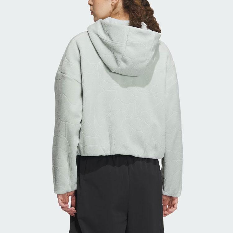 Adidas City Escape Pattern Print Casual Sports Hooded Fleece Jacket Women Jackets Silver-Grey IP7050