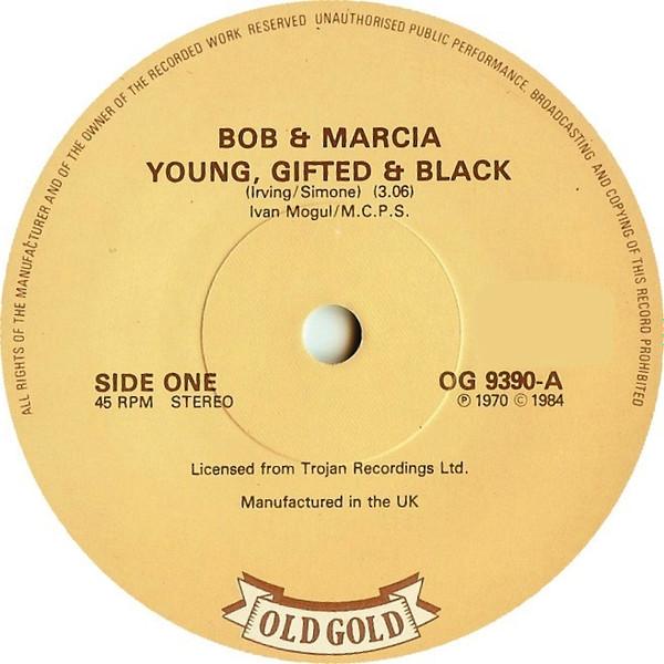 

7-дюймовая пластинка BOB MARCIA Young Gifted And Black Pied Pipe OG9390 Old Gold 1984 UK Reggae Ska Dub Б/у
