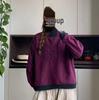 2025 Winter Plus Velvet Retro Color Block Hoodie: Artistic Patchwork Casual Loose Pullover for Women
