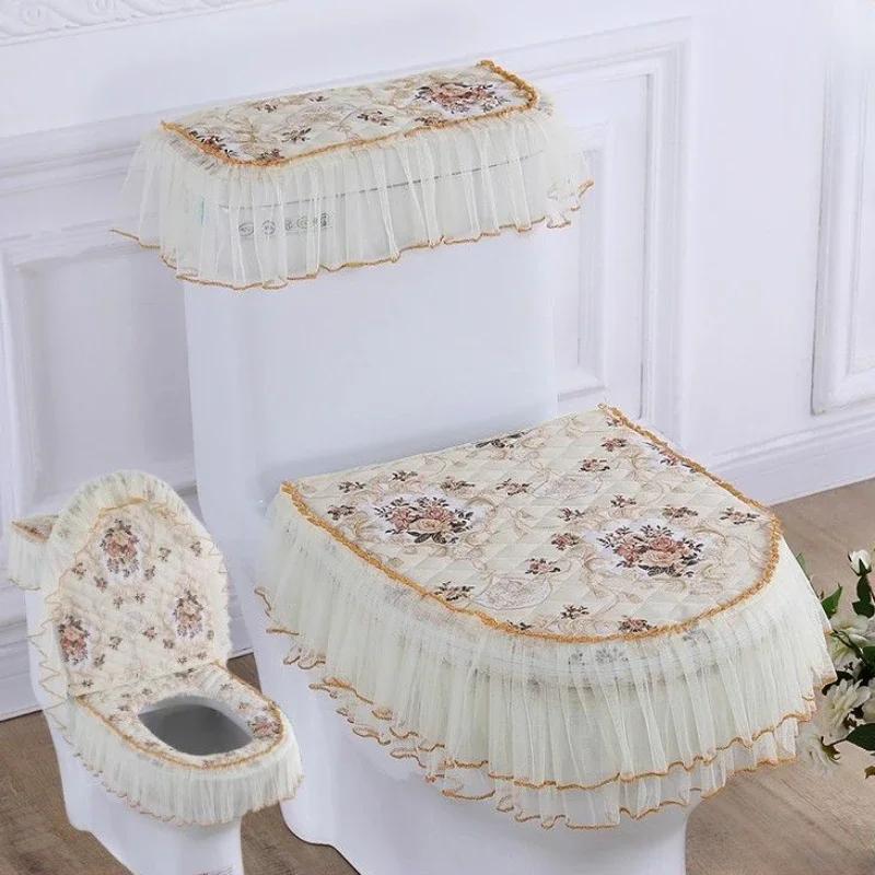 Toilets Cushion 3 Piece Set Lace Detachable Toilet Cover Cloth Dust Cover Toilets Seat Cushion Home Decoration Toilet Cover