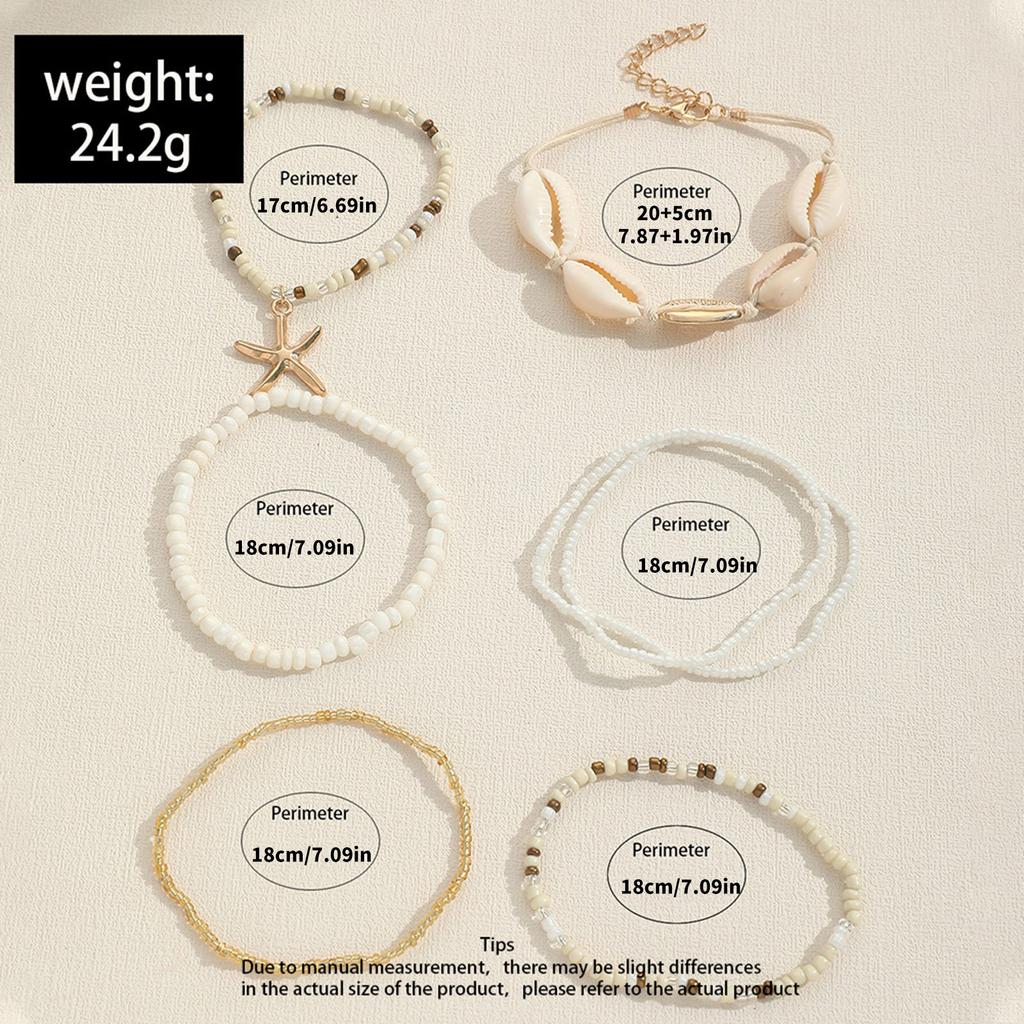 7-Pack Unieke Armband Handgemaakt Oceaan Thema Kralen Armband Hars en Schelp Textuur Verstelbare Armband voor Dagelijks Gebruik