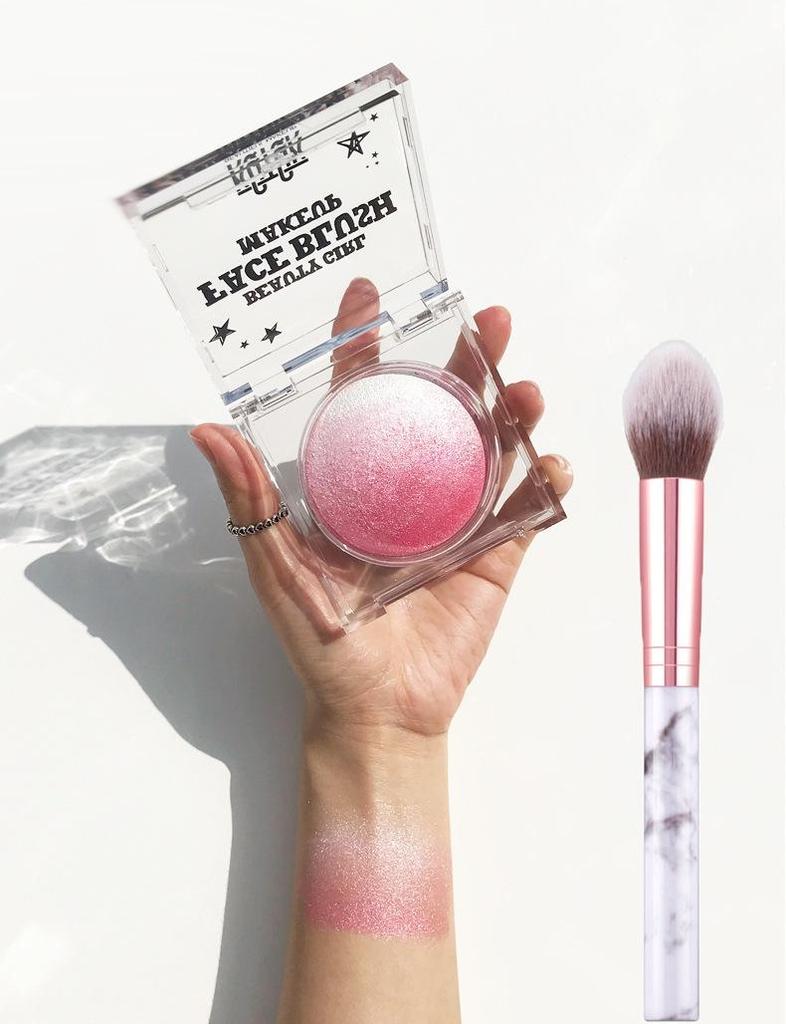 KQTQK Kuku Han Society All-in-One Blush & Highlight Palette: Baked Egg Nude Gradient for Natural Makeup & Dual-Use Eyeshadow.