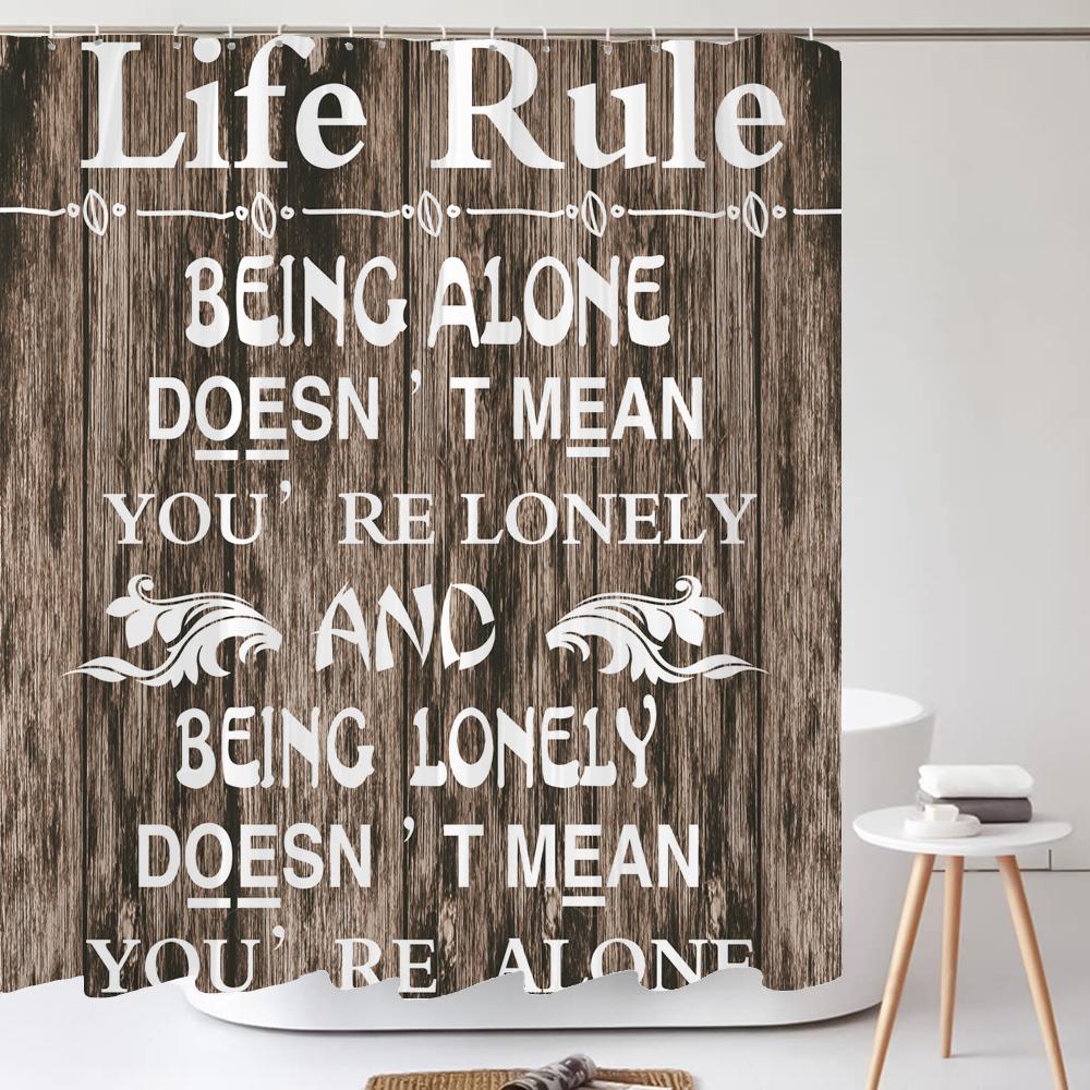 Vintage Rustic Style Wood Grain Letter Shower Curtains Bathroom Curtain Waterproof Polyester Decor Curtain with Hooks Wall Cloth