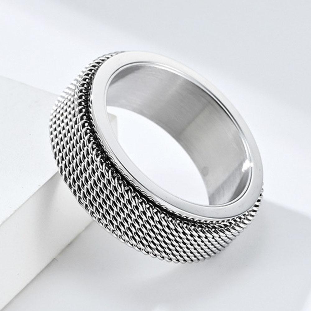 Neutral Cold Style Titanium Steel Woven Mesh Rotating Decompression Ring Personality Men and Women Stainless Steel Hand Jewelry