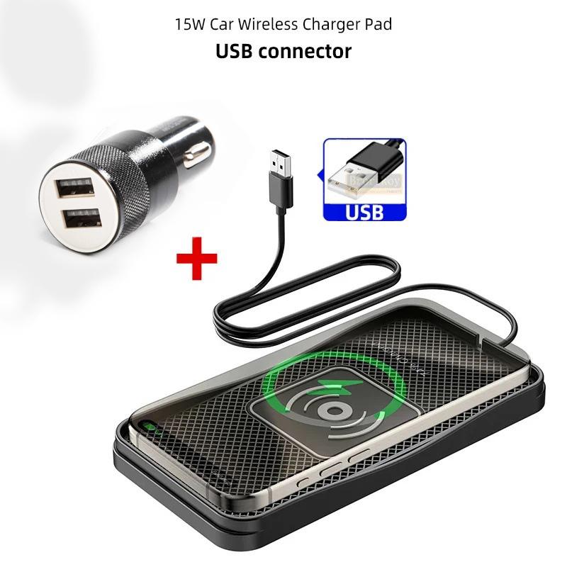 Carregador Sem Fio QI 15W para Carro Almofada Antiderrapante de Silicone Suporte Almofada de Carregamento Sem Fio para Huawei iPhone 15 Samsung S20 Modificação de Suporte