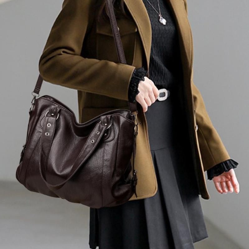 Colori Solidi PU Cerniera Retro Elegante Borsa a Spalla da Donna Alta Qualità Moda Pendolare Versatile Grande Capacità Borse Tote