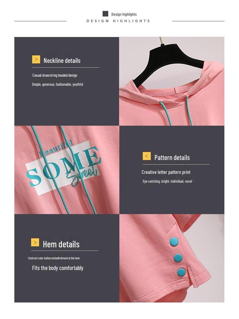 2024 Summer Women's Korean Style Hooded Short Sleeve T-shirt: Loose Fit, Perfect for Female Students