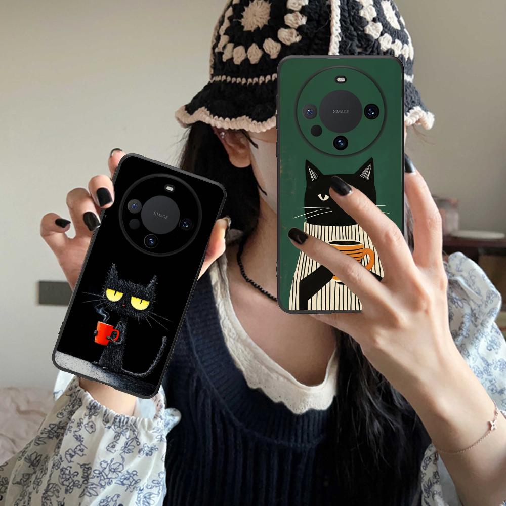 Cute Coffee Cat Matte TPU Mobile Phone Case for Huawei Mate 60 50 40 30 20 10 Pro Plus Lite E 5G Colorful Printing Cover